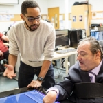 UW iSchool Ph.D. candidate Martez Mott works on Smart Touch technology with Ken Frye at Provail