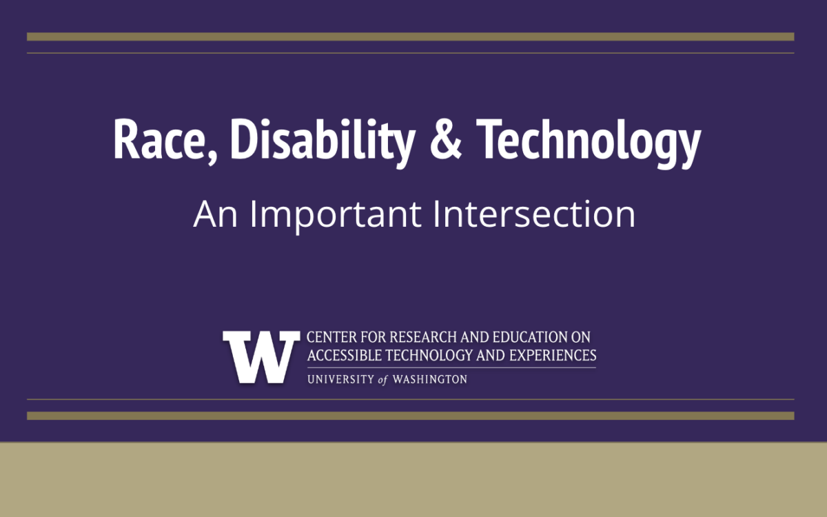 Cover slide from the Race, Disability & Technology slide deck with the subtitle, "An Important Intersection" and the CREATE logo.