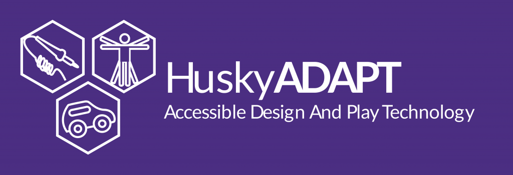 HuskyADAPT logo, with 3 heaxagons containing icons of tools, people and vehicles.