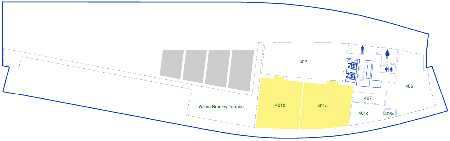Map of the Gates Center (CSE2) 4th floor, with the Zillow Commons rooms highlighted in yellow.