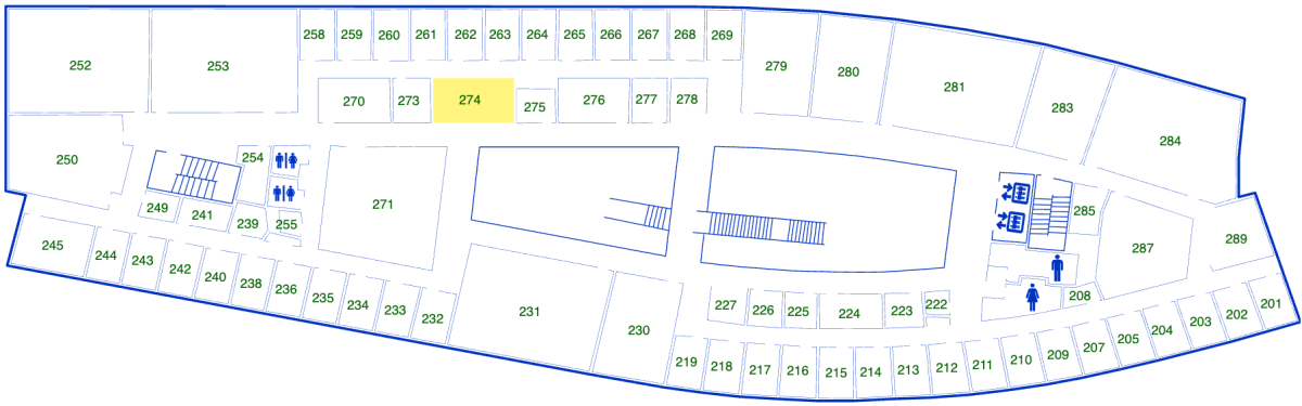 Map of Gates Center (CSE2) second floor, with room 274 highlighted in yellow.