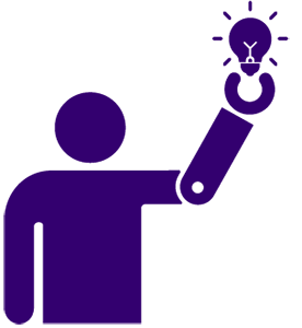 CREATE's icon: a human with a prosthetic arm holding up a lightbulb