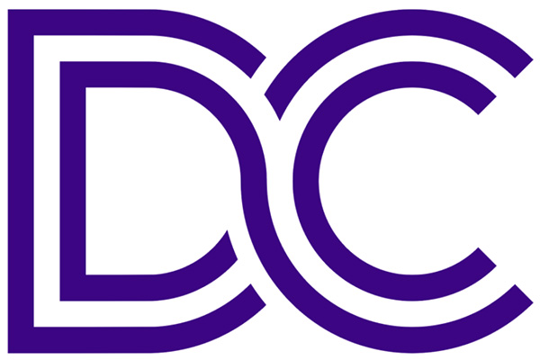 The D Center logo: purple stylized letters DC, standing for Disability and d/Deaf Cultural Center.