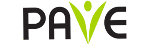 PAVE logo with a green sprout image instead of the letter V.