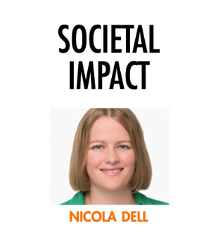 Screenshot from SIGCHI '23 awards page labeled "Societal Impact" with photo of Nicola Dell.