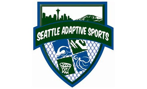 Seattle Adaptive Sports logo: a shield with the Seattle skyline at the top and sports icons