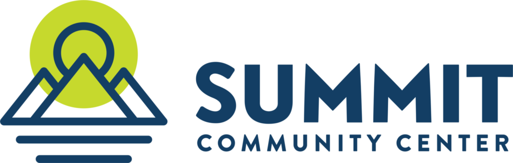 Summit Community Center logo with a graphic of mountains, valley and a sun.