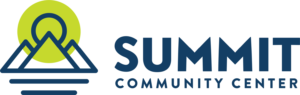 Summit Community Center logo with a graphic of mountains, valley and a sun.