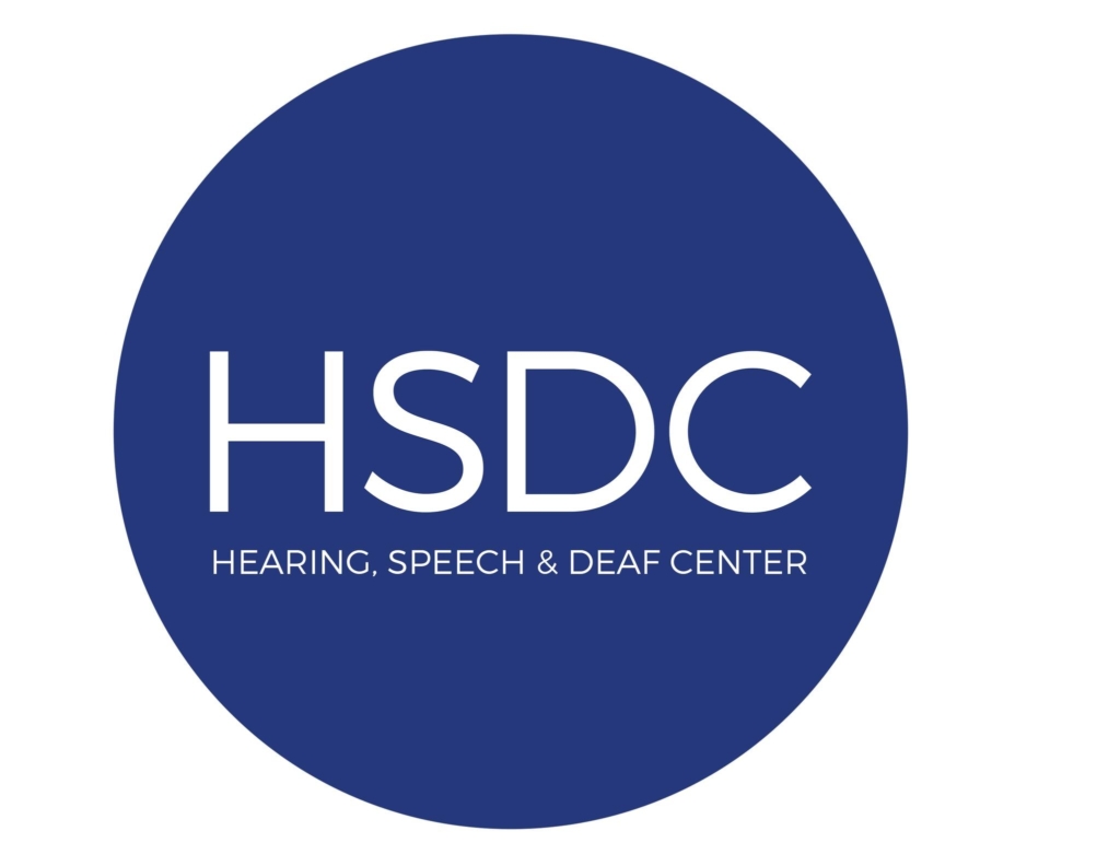 Hearing, Speech, and Deaf Center logo, a blue circle with the HSDC acronym.