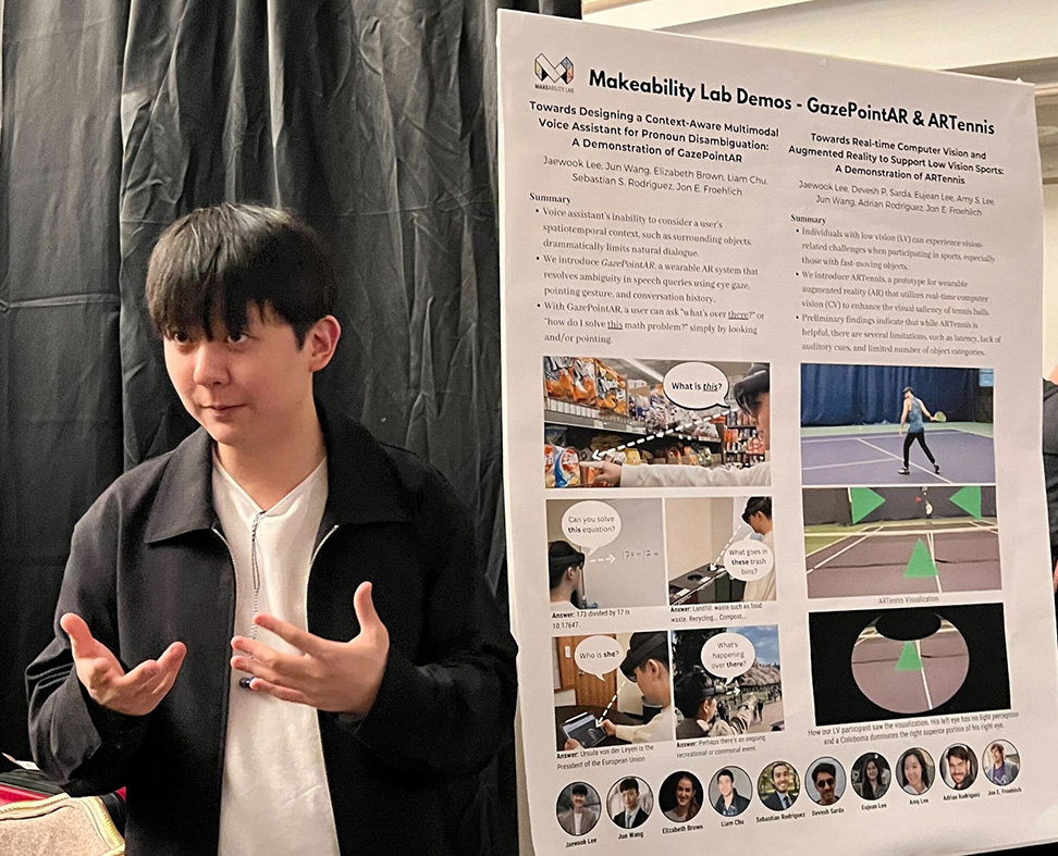 Ph.D. student Jaewook Lee presents a research poster, Makeability Lab Demos - GazePointAR & ARTennis.